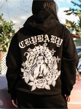 Bella Dona Black Cry Baby Hoodie Sweatshirt Medium EUC Streetwear Style
